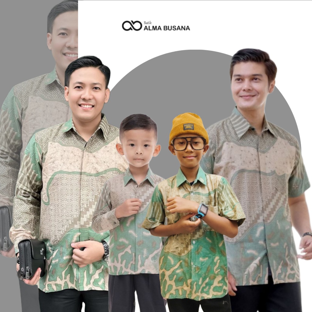 Kemeja Batik Anak Laki Laki Warna Hijau Batik Green Sage Motif Inara Batik Pria Lengan Panjang Dewas