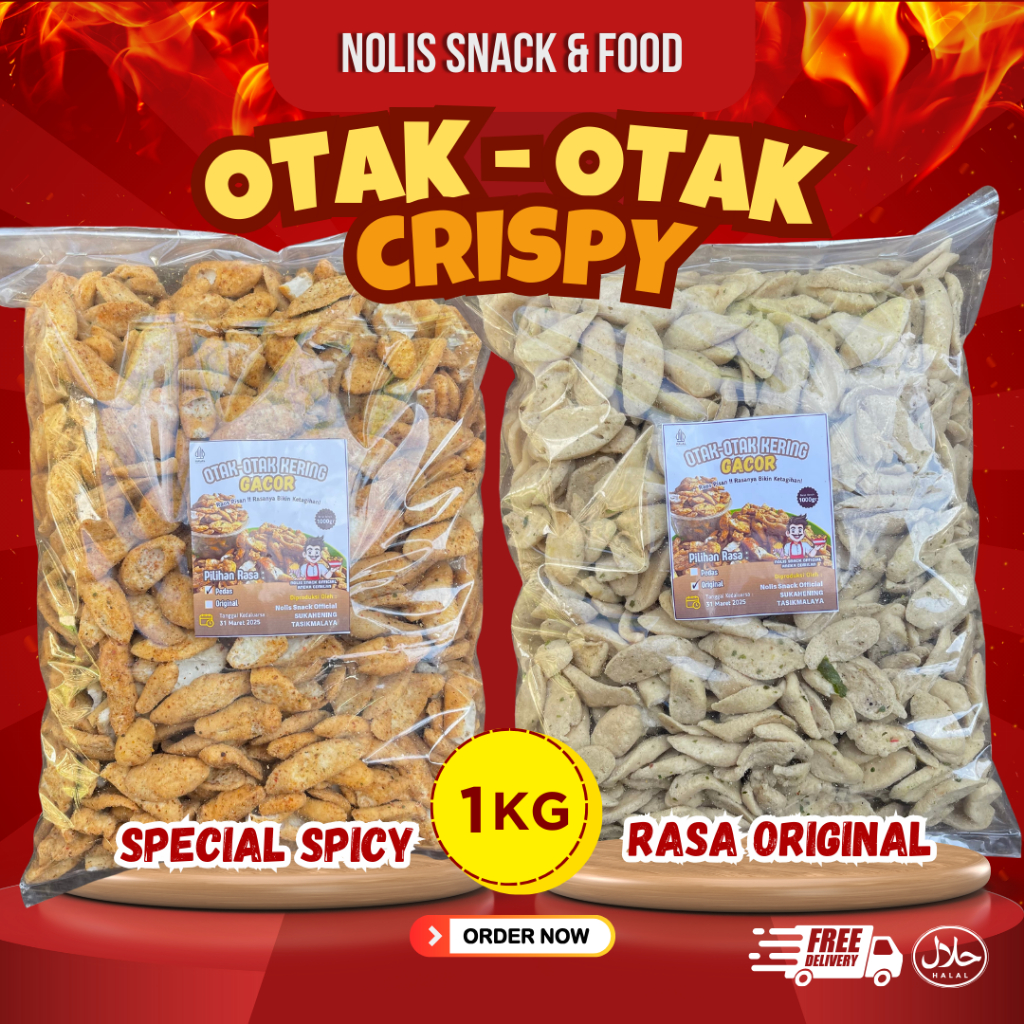 

1Kg - OTAK-OTAK CRISPY PEDAS DAUN JERUK // Cemilan Otak-otak Nolis Snack /Basreng viral Empek-empek