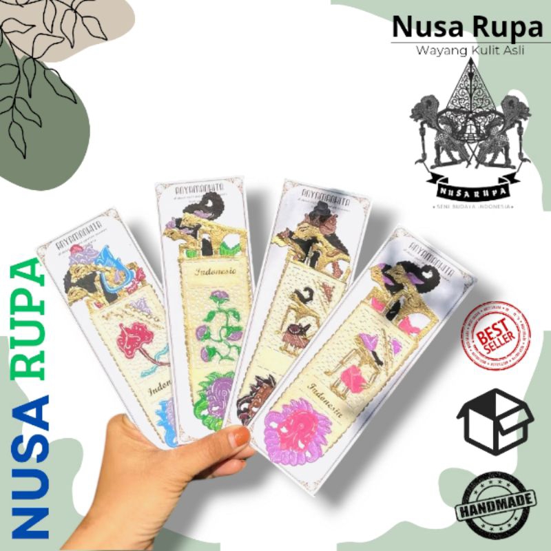 

NUSA RUPA Wayang Souvenir Miniatur Wayang Kulit Mainan Asli Jogja Pembatas buku wayang kulit PREMIUM 1 kodi (isi 20)