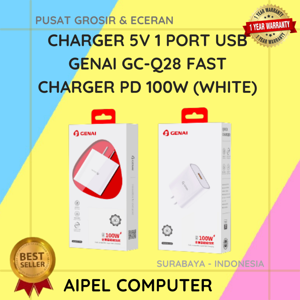 GCQ28 | Charger 5V 1 Port USB GENAI GC-Q28 Fast Charger PD 100W (White)
