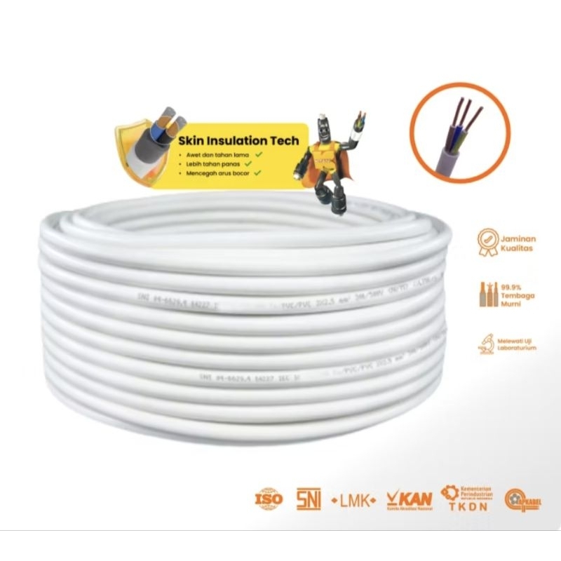 Kabel Listrik NYM 3×1,5 Kitani-Kabel Kawat Kitani-SNI-LMK-Warna Putih-Harga Permeter
