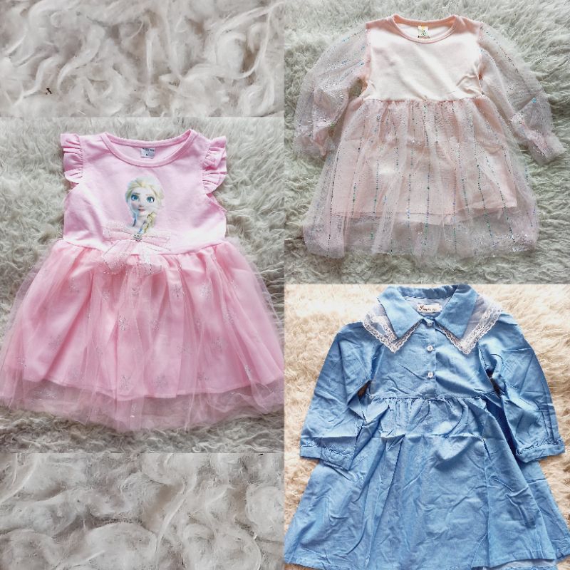 EP199 EP200 EP201 - import - baju anak cewek - Dress tutu tile elsa frozen blink denim kerah renda -