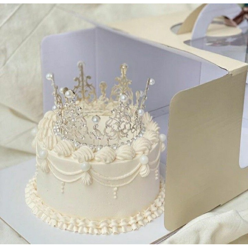 

READYSTOCK crown mahkota cake topper full round 11cm besar emas gold silver