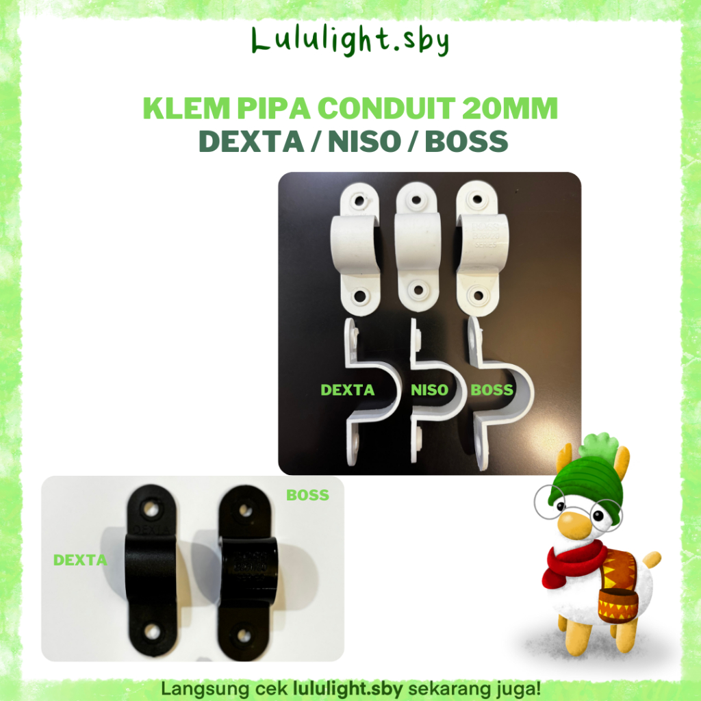 Klem Pipa Conduit 20MM Boss Dexta Niso Putih Hitam / Clamp Pipa Listrik 20 MM