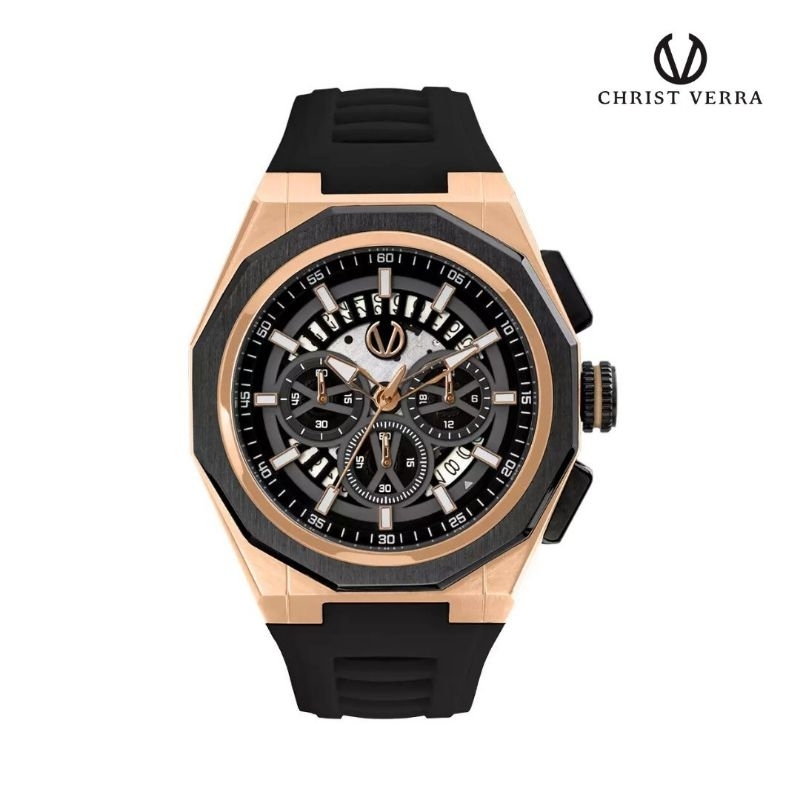 Jam Tangan Pria CHRIST VERRA CV 12189G-38 BLK Rubber Strap