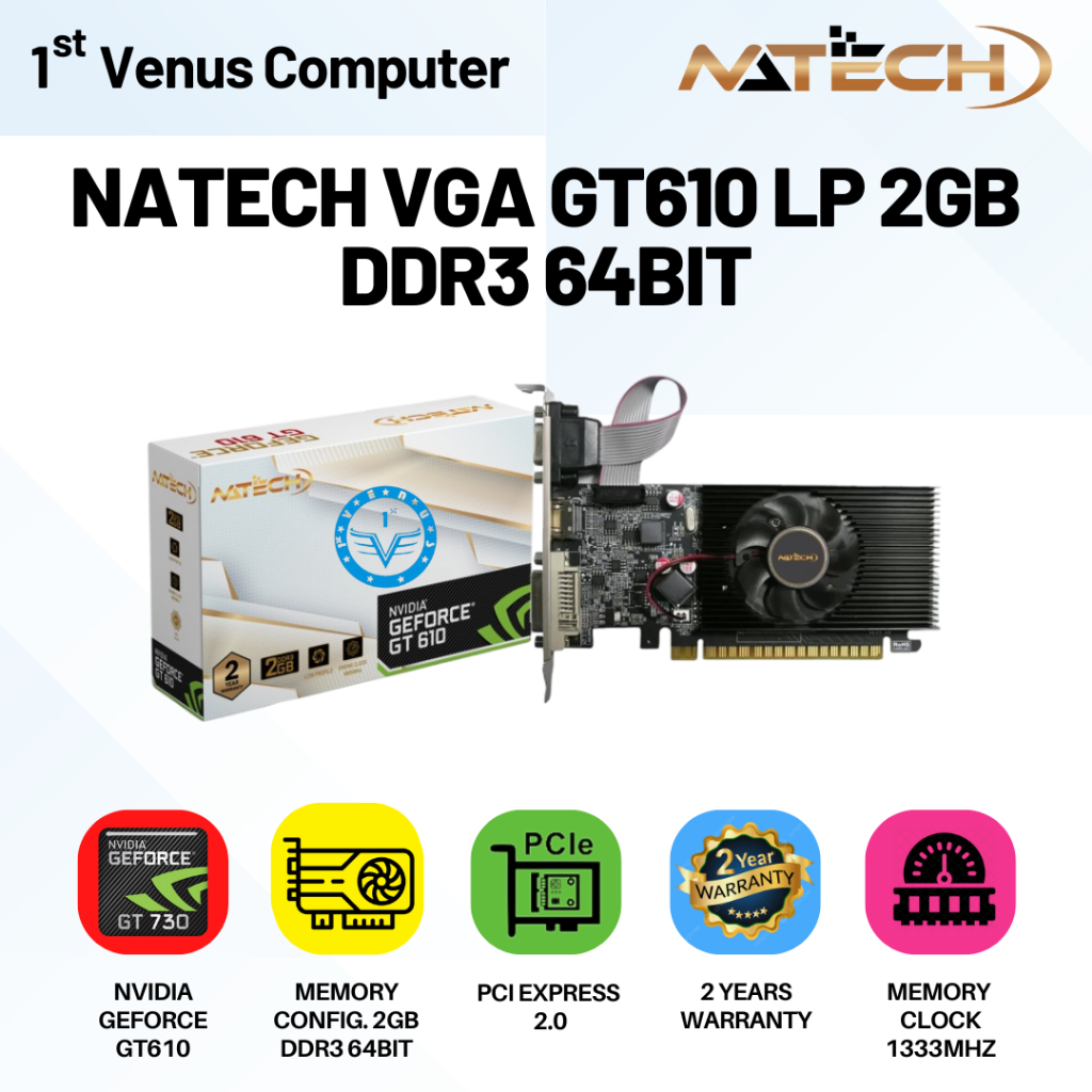 VGA CARD / VGA NVIDIA GT610 / VGA GT610 / VGA NATECH GT610 LP 2GB DDR3 64BIT / VGA CARD MURAH / GPU 
