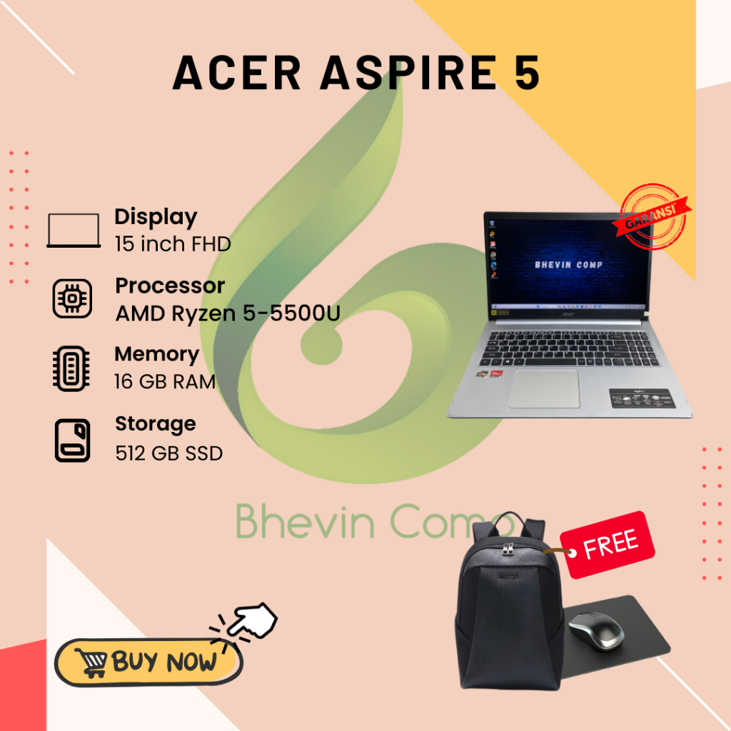 ACER ASPIRE 5 AMD RYZEN 5-5500U RAM 16GB SSD 512GB