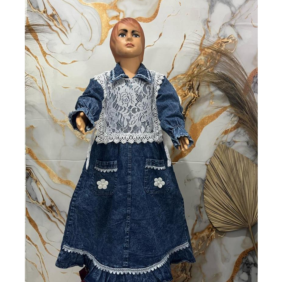 gamis jean,s rompi burkat anak perempuan usia 4-10 tahun / baju anak perempuan / baju muslim anak