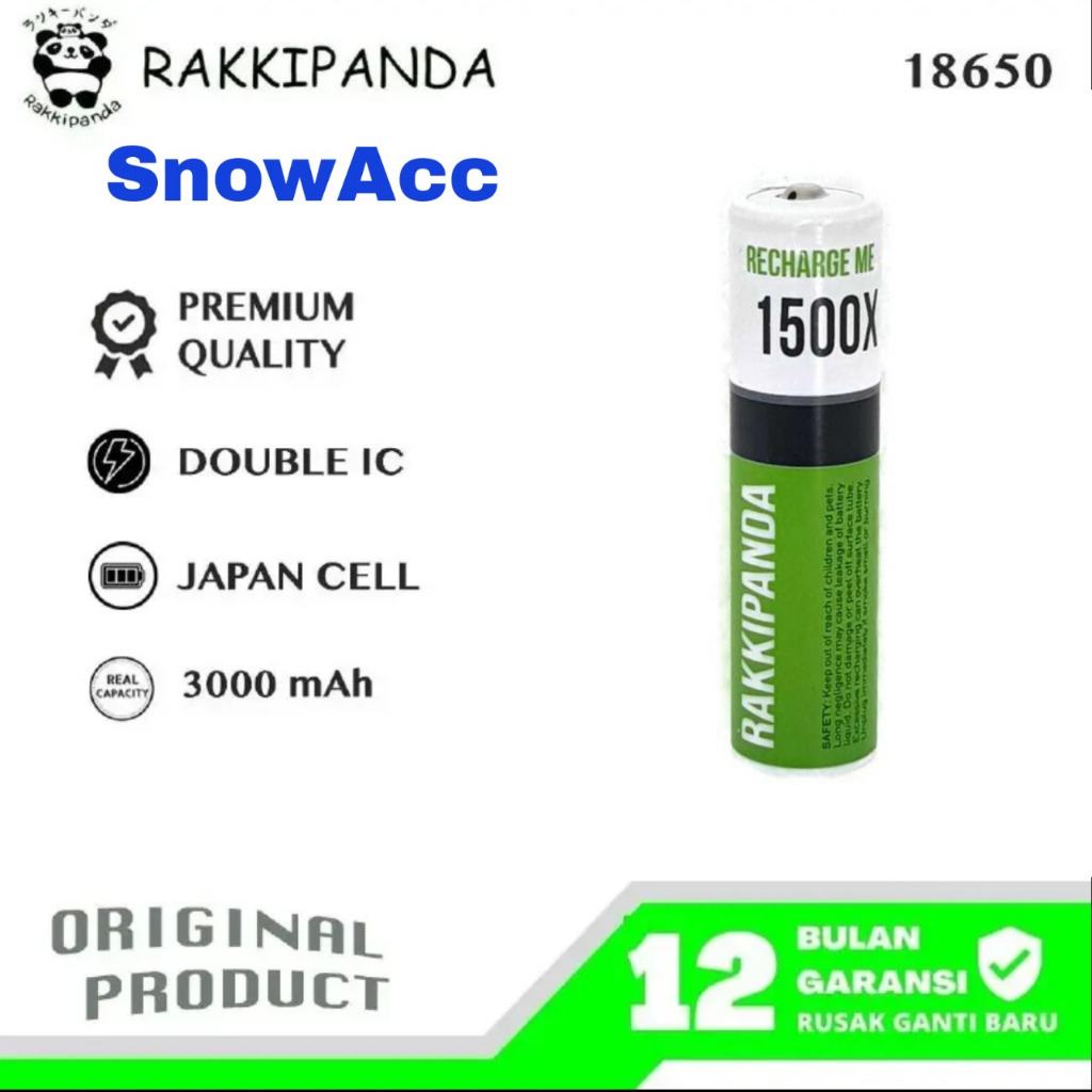 Ada Stok Rakkipanda Baterai 18650 Authentic 3000mAh Battery Authentic