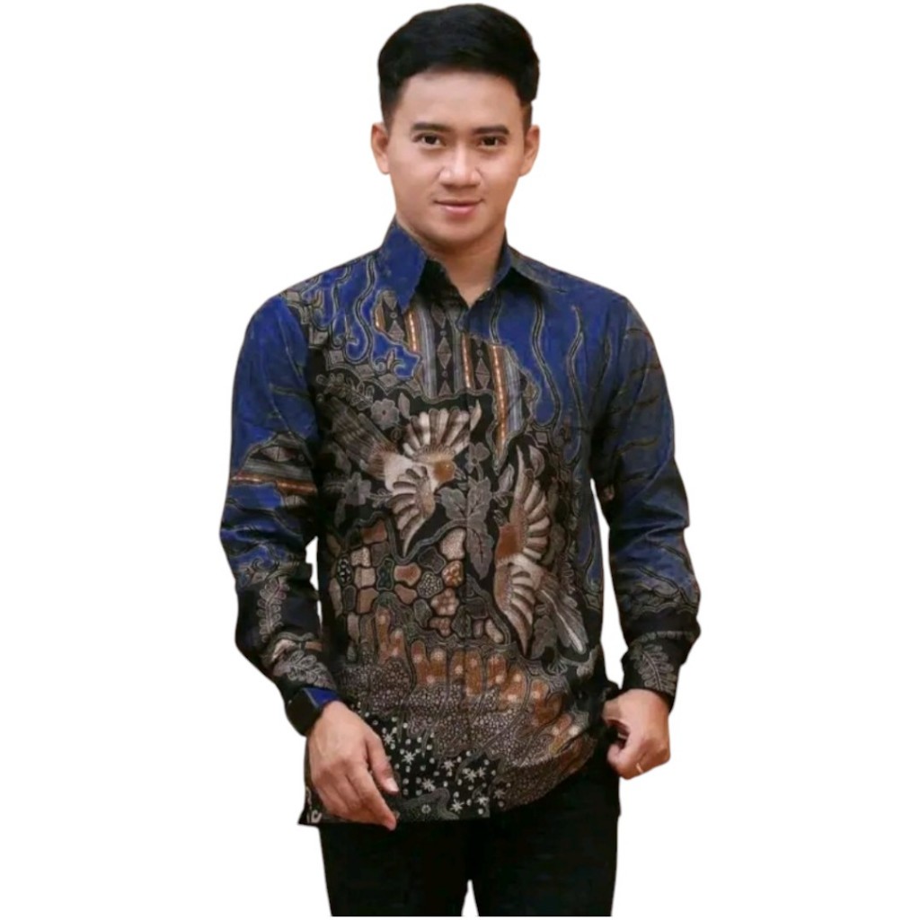 (Macam-Macam Kemeja Batik Warna Biru) Kemeja Batik Pria Lengan Panjang Warna Biru - Baju batik Pria 