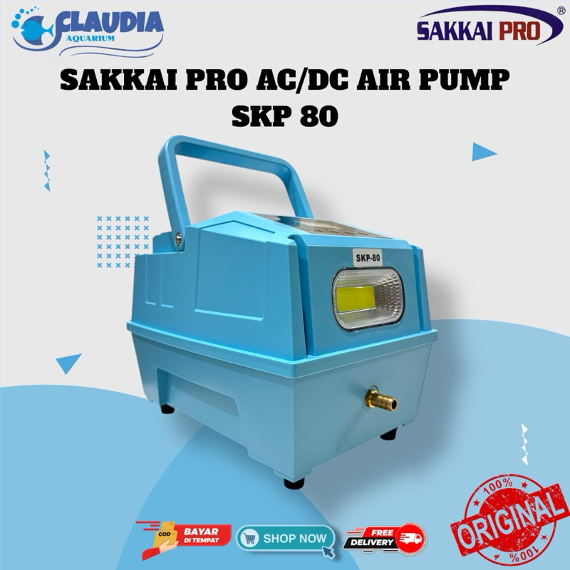 Mesin Pompa Udara Aerator Kolam ACDC AC DC SAKKAI PRO SKP 80 Airpump Baterai 2in1 Aerator Lampu