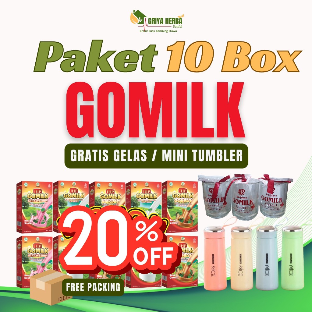 

( paket reseller ) 10 box gomilk susu kambing etawa plus herbal gratis hadiah cantik