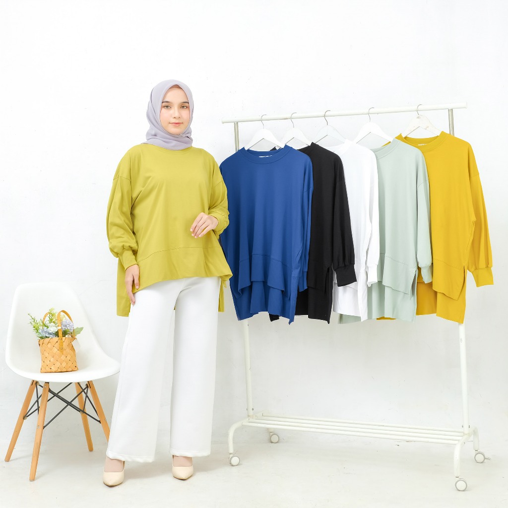 Cotton Kaos Oversize Wanita Tunik Polos