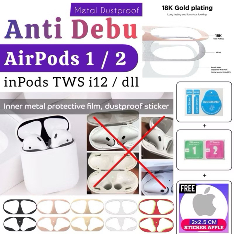 [COD] (Free: Sticker + Tools ) Stiker Anti Debu AirPods 1 St Gen / 2 Nd Gen Metal Anti Dust Sticker 