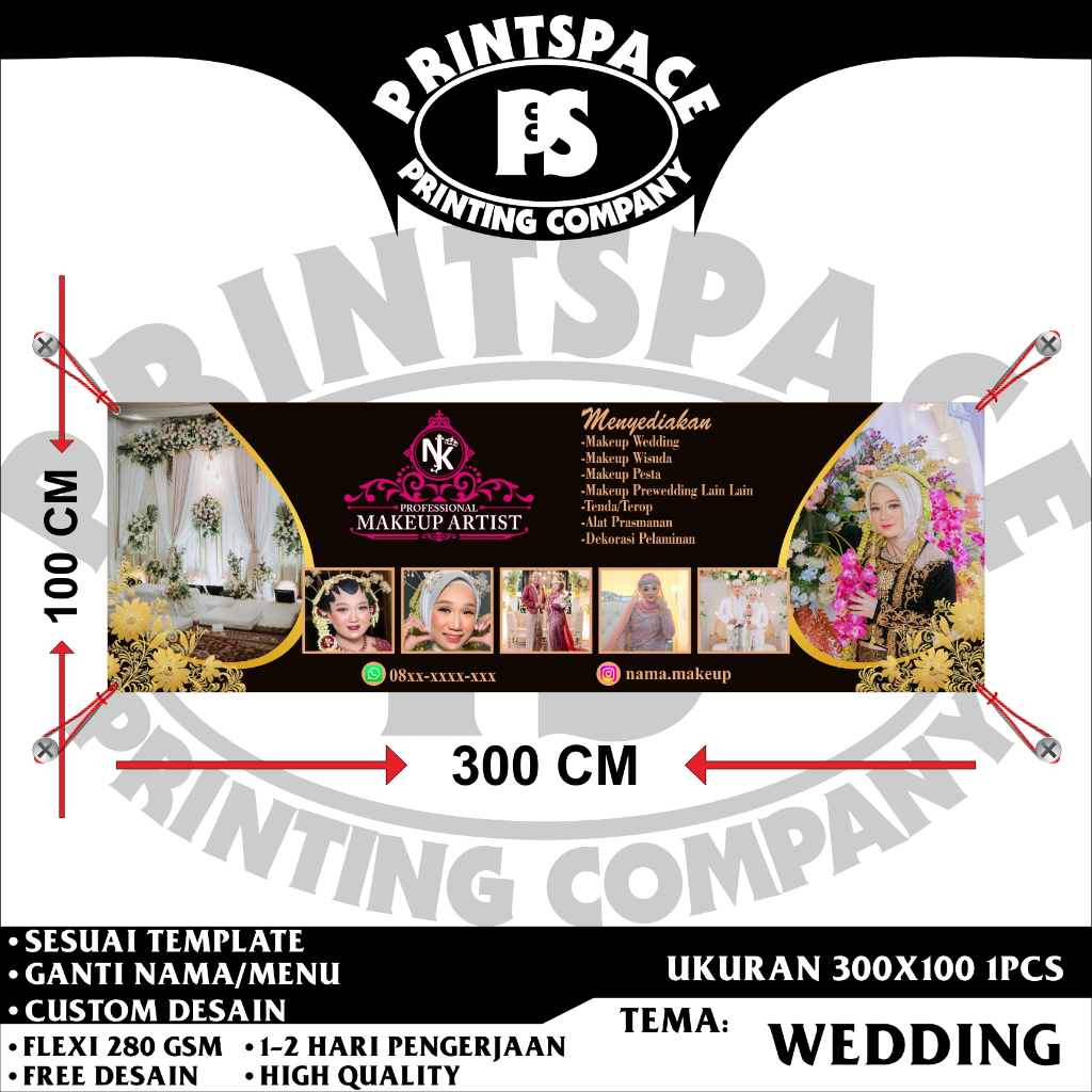 SPANDUK/MMT/BANNER WEDDING 300X100/BISA CUSTOM/TERMURAH