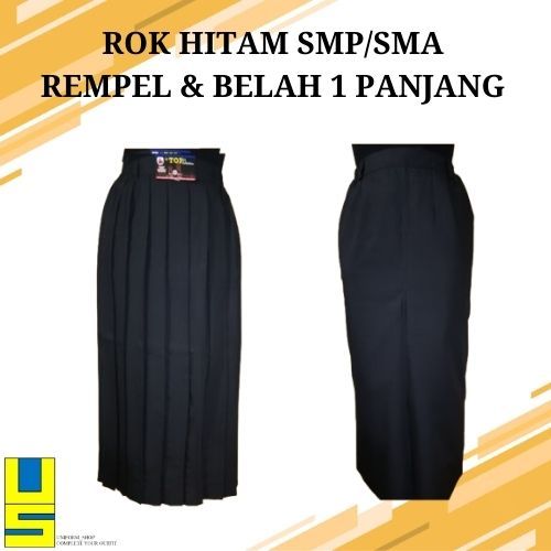 ROK SEKOLAH SMP/A HITAM REMPEL & BELAH 1 PANJANG BAHAN NAGATEX & FAMATEX