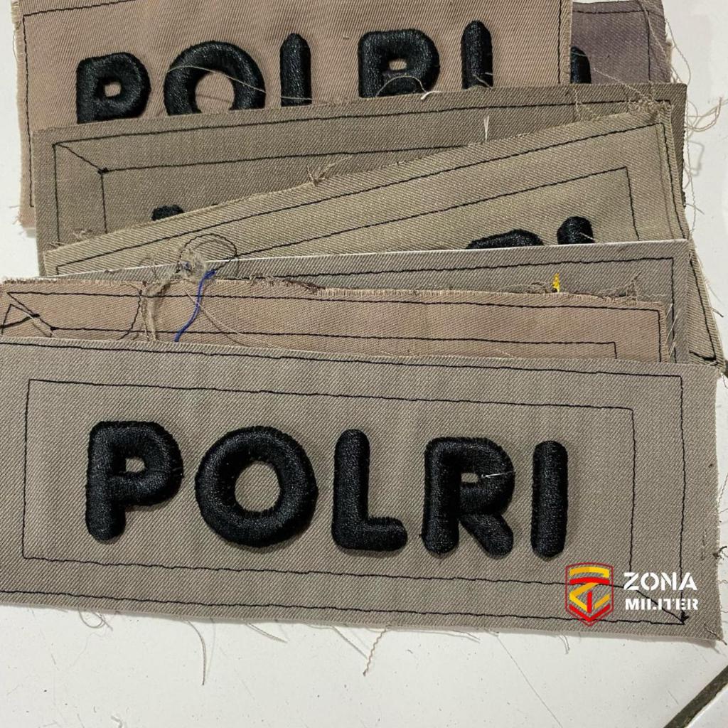 BORDIR TULISAN POLRI TIMBUL UNTUK BAJU PDL COKLAT