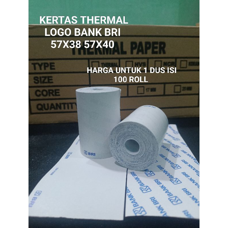 

( 100 ROLL ) KERTAS THERMAL LOGO BANK BRI 57X40 57X38MM