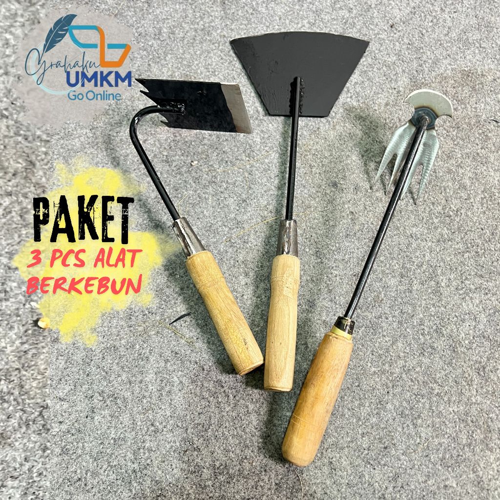 Paket Berkebun 3 Pcs Pencabut Rumput Liar Halaman Rumah - Cangkul Mini Cabut Rumput Gosrok Pemberih 