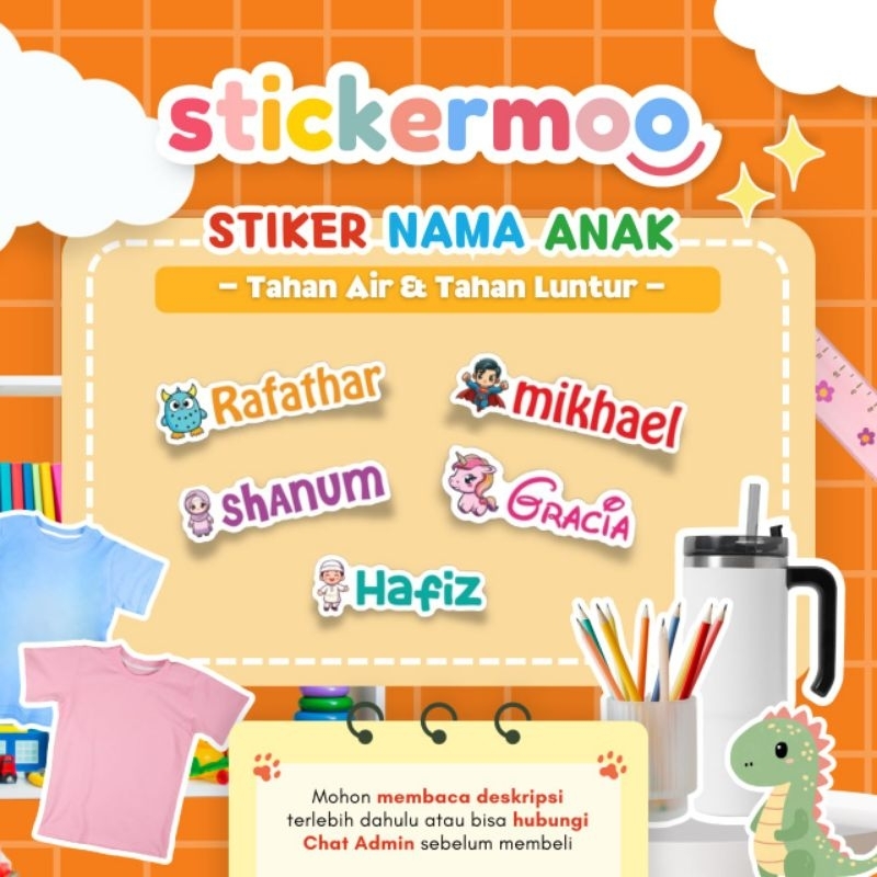 

STIKER NAMA ANAK CUSTOM WATERPROOF - PRINTIFYMOO