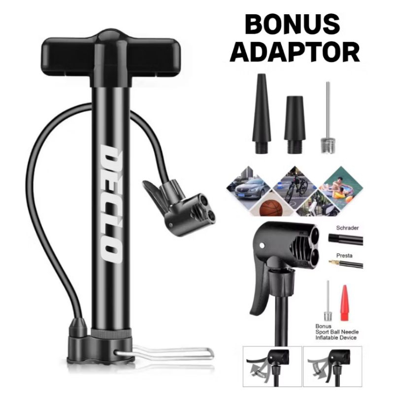 pompa sepeda / motor / mobil Declo  po2 120 psi alloy pentil schrader dan presta pompa pentil sepeda