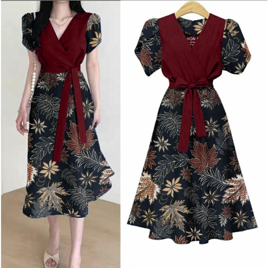 QUINNYSHOP-COD-BAJU WANITA DRESS-DRES BATIK-DRES NATAL