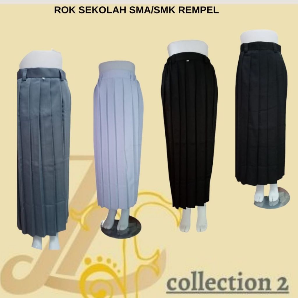 Rok Sekolah SMA/SMK rempel panjang non karet Rok Seragam SMA/SMK lipit Rok Abu-abu,Hitam, Cokelat, P
