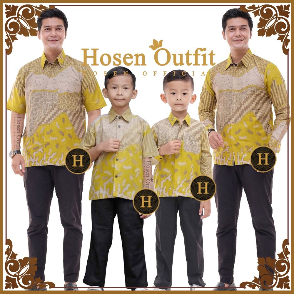 KATUN PRIMA Kemeja Batik Ayah Anak Laki Couple Batik Ayah Anak Motif Inara Kuning Lime 1-14 Tahun