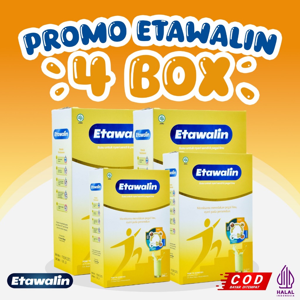 

PROMO ETAWALIN 4 BOX Susu Membantu Mengatasi Asam Urat, Rematik dan Nyeri Sendi 200GR