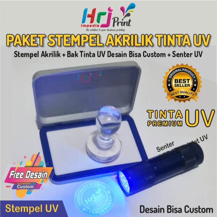 

Stempel UV Custom | Paket Stempel Akrilik Tinta UV + Senter UV | Cetak Stempel UV Akrilik | Stamp UV