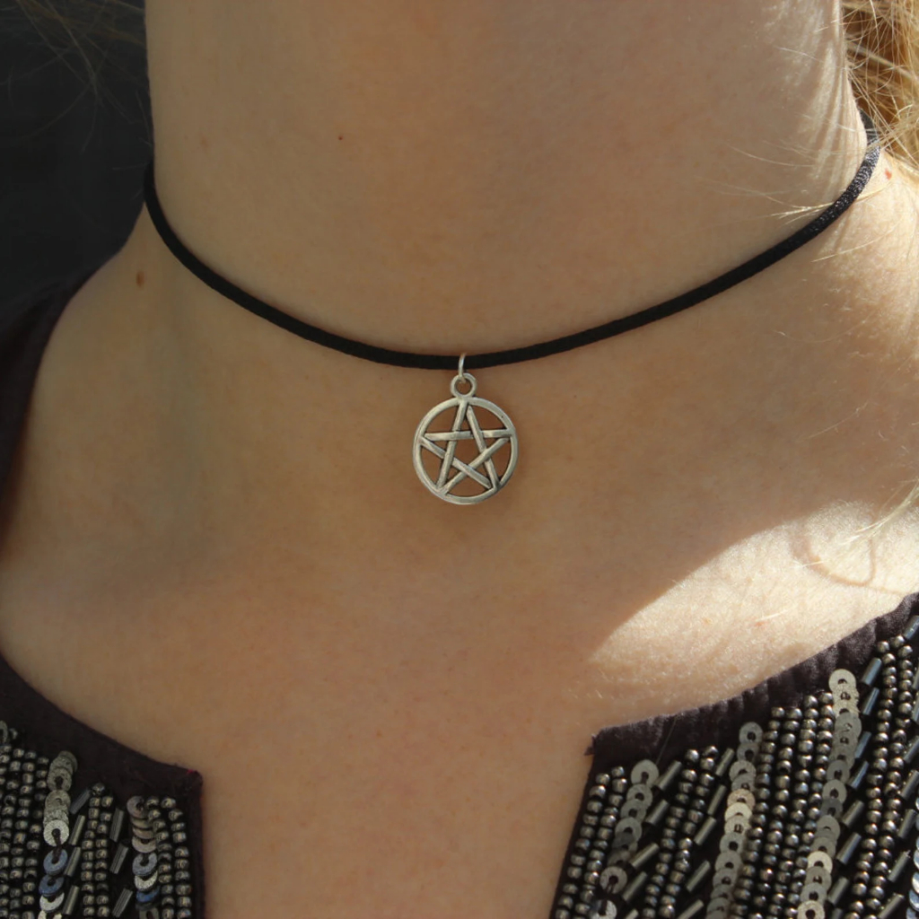 Black Cord Choker Necklace Silver / Gold Pentagram 90s Choker Necklace on Black Cord