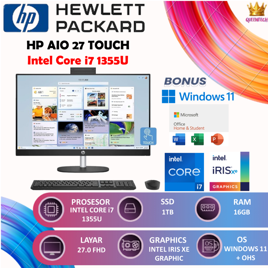 Hp PC AIO 27  Intel Core i7 1355U [16GB/1TB] Windows 11+OHS 27.0 FHD IPS