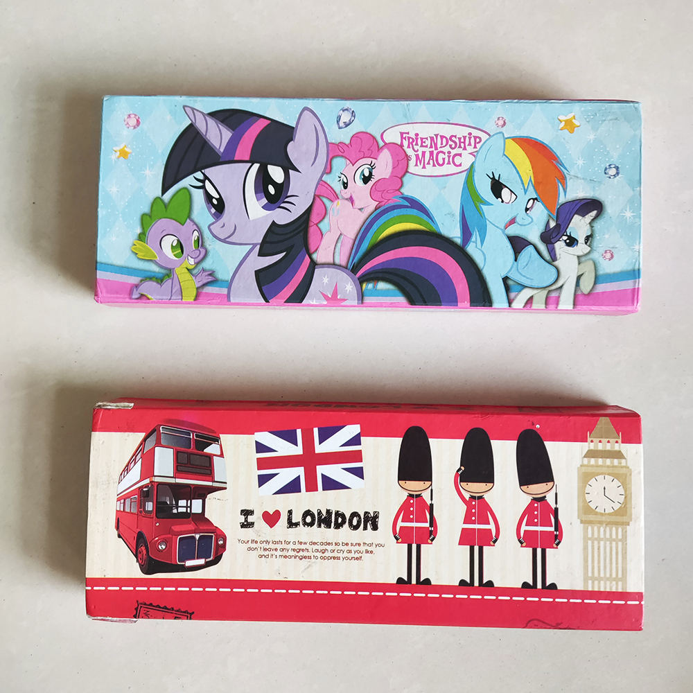

PRELOVED 2 PECS KOTAK PENSIL KARTON PAPER PEN CASE MY LITTLE PONY DAN I LOVE LONDON