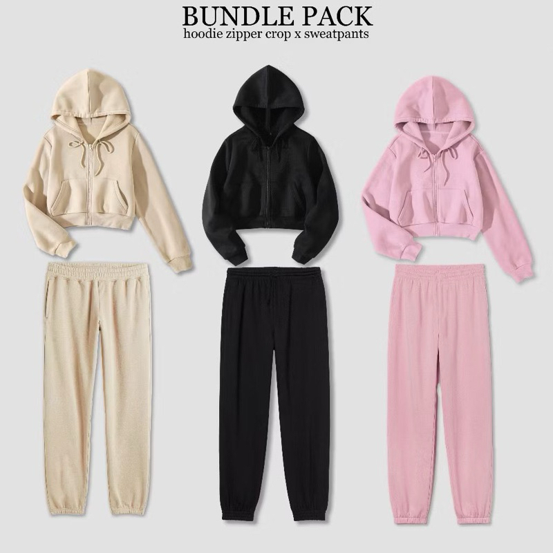 Penawaran Terbatas One Set Bundle Park Fleece Baju Joging Wanita