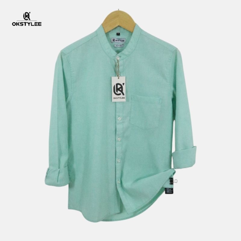 Kemeja Pria Kerah Shanghai Kemeja Lengan Panjang Kerah Shanghai Kemeja Pria OKSTYLEE