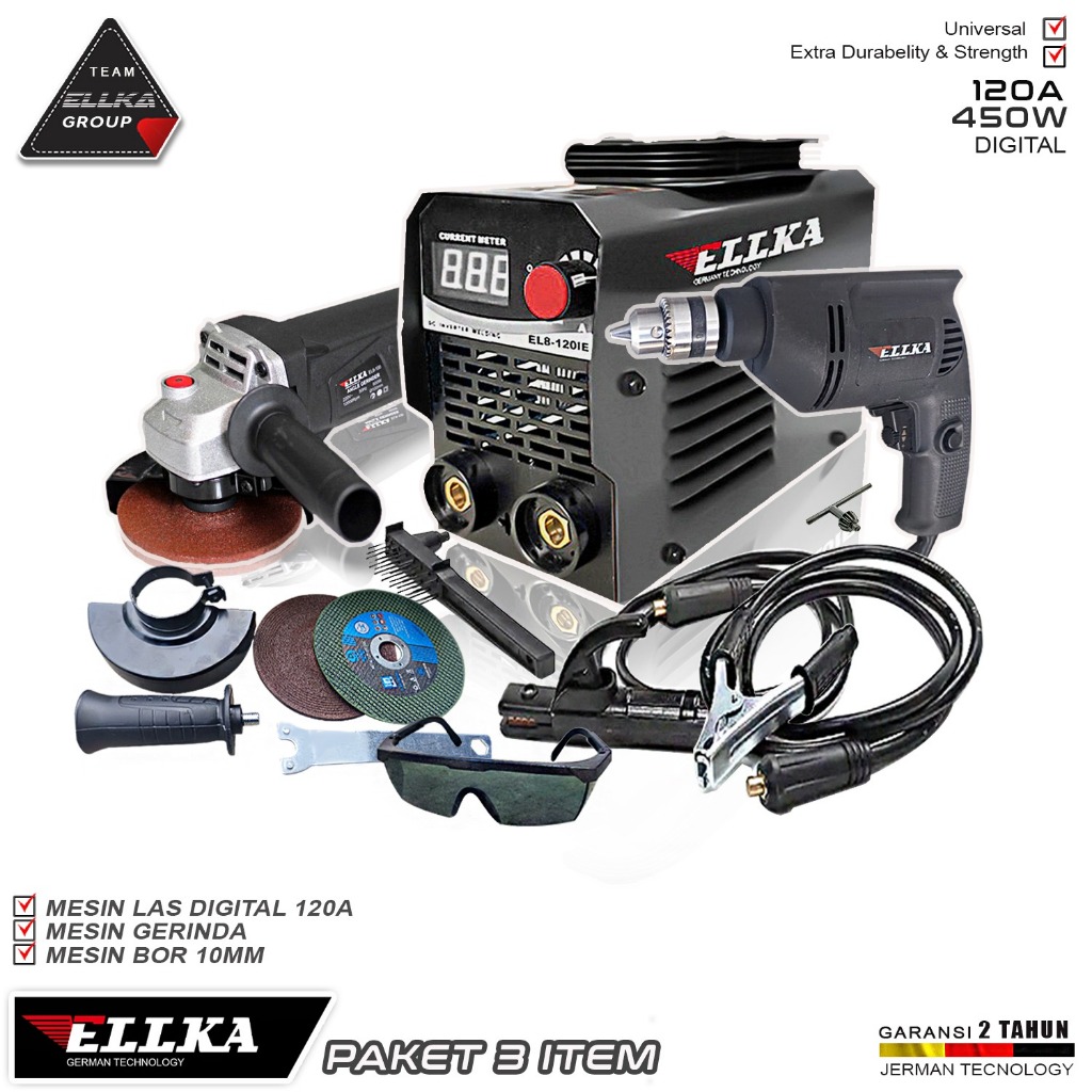 PROMO PAKET HEMAT TUKANG LAS 3 ITEM LENGAP MESIN LAS ELLKA GERINDA KAIROS BOR KAIROS 10MM PAKET TUKA