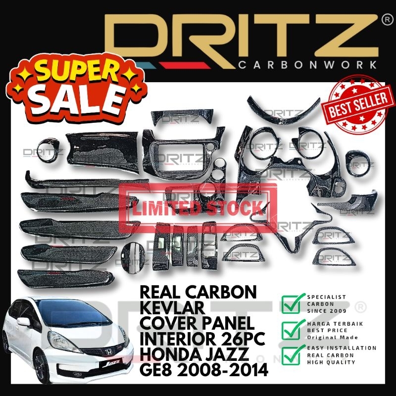 Cover Carbon Kevlar PANEL INTERIOR 26 Panel HONDA JAZZ GE8 Full Set