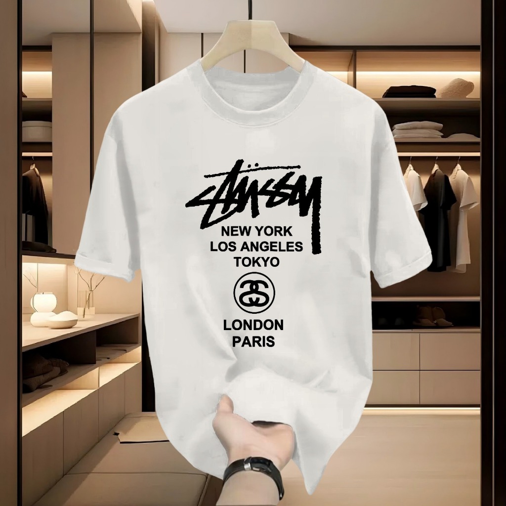 Kaos STUSSY SS24 T-shirt musim panas katun baru versi Korea pria versi Korea dari rekreasi seratus l
