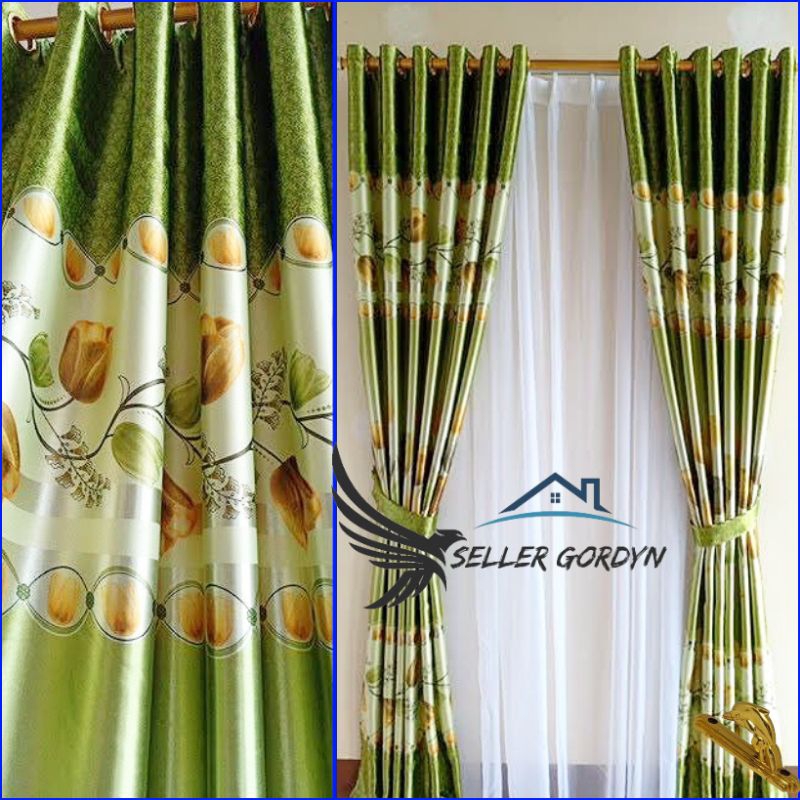 Gorden Murah Bahan Kain Blackout Import Premium Model Smokering Motif Tulip Glossy