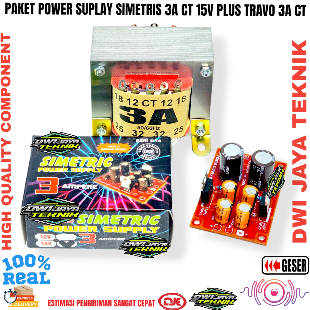 Paket Power Supply Simetris 3A ct 15v Plus Trafo 3A