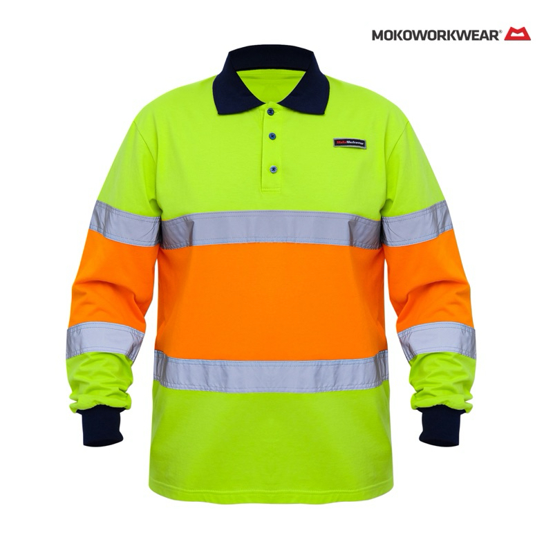 MokoWorkwear - Polo Safety Kaos Safety Lime Orange / Baju Safety Lengan Pendek Tshirt Lime Orange