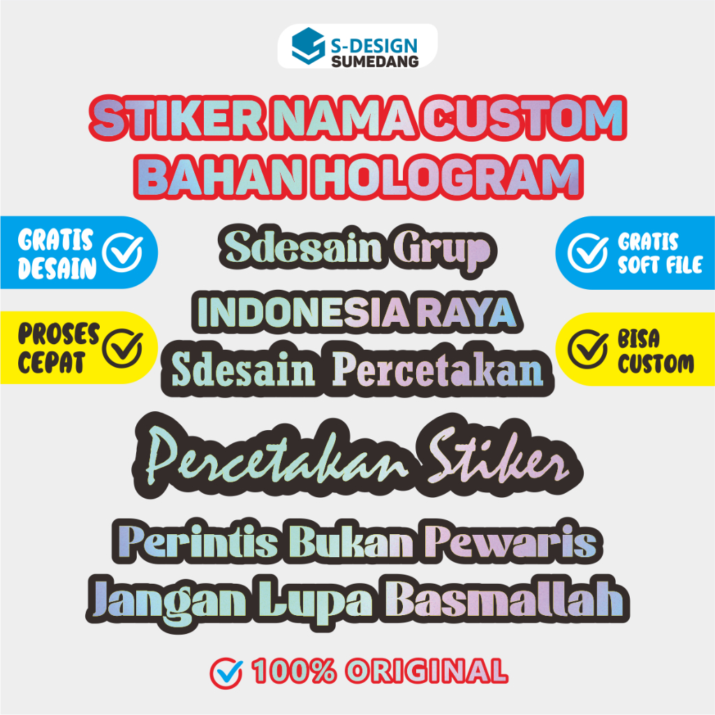 STIKER NAMA / NAMA CUSTOM / STIKER HOLOGRAM / CUSTOM NAMA / REMBO PRINTING