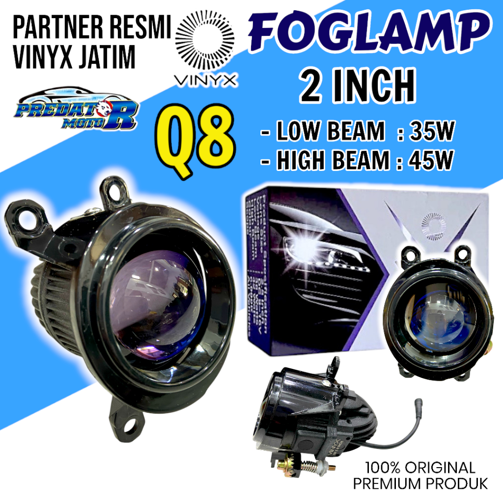 Foglamp Projector Q8 Vinyx Lensa Lampu Kabut Mobil LED Projie BiLED 2 Inch 3 Warna PNP HONDA BRIO, F