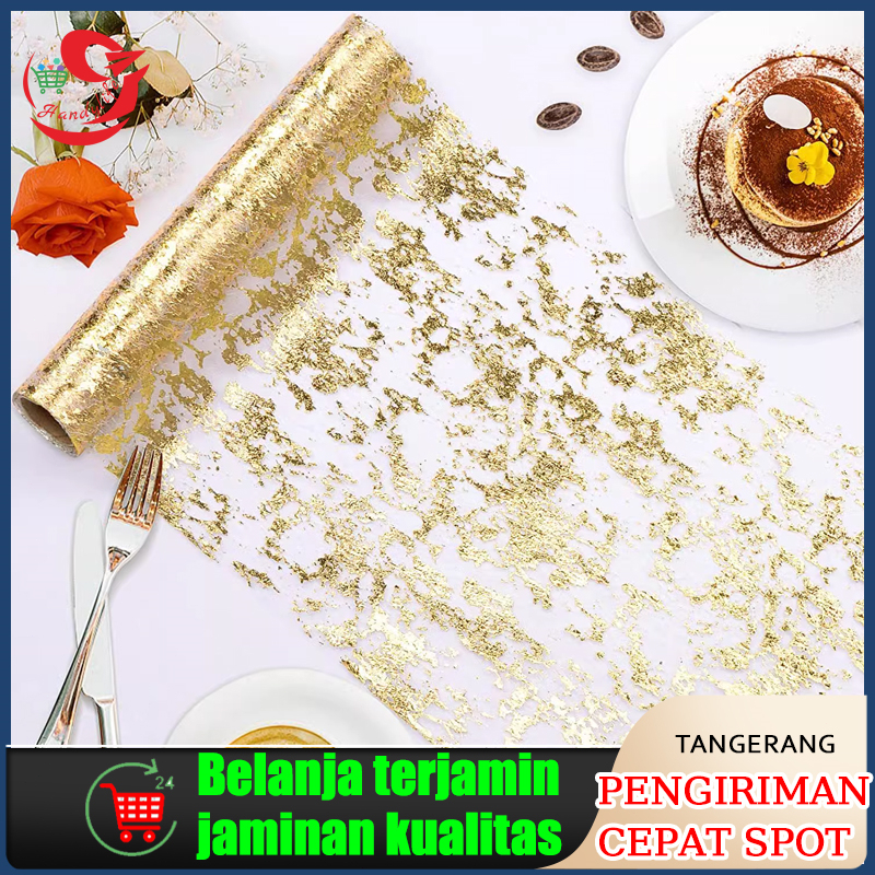 Table Runner Metallic Foil Thin Mesh Party Christmas Decor Taplak Meja