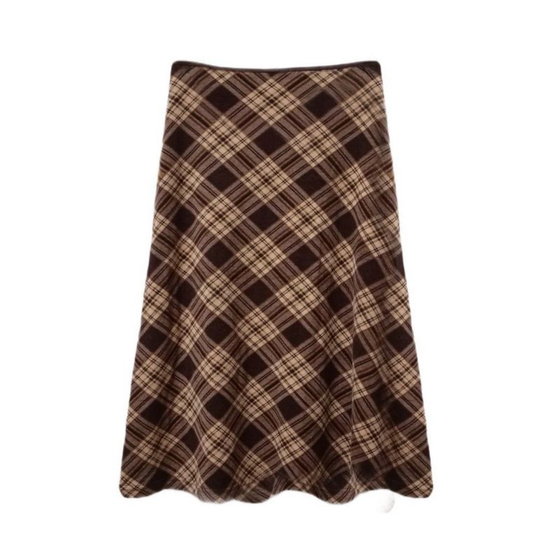 Light beige brown plaid skirt pleated midi downtown girl grunge goth acubi y2k tartan miring pintere