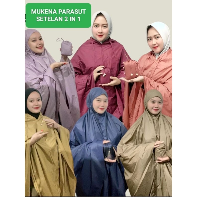 mukena zipper  bahan parasut/mukena travelling 2 in 1/ mukenah setelan bali  dewasa