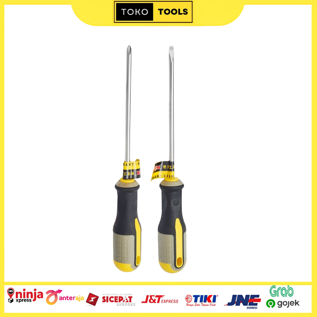 Obeng Plus Minus 6x100mm / Obeng Handle Tricolor Plus Minus 6x100 mm