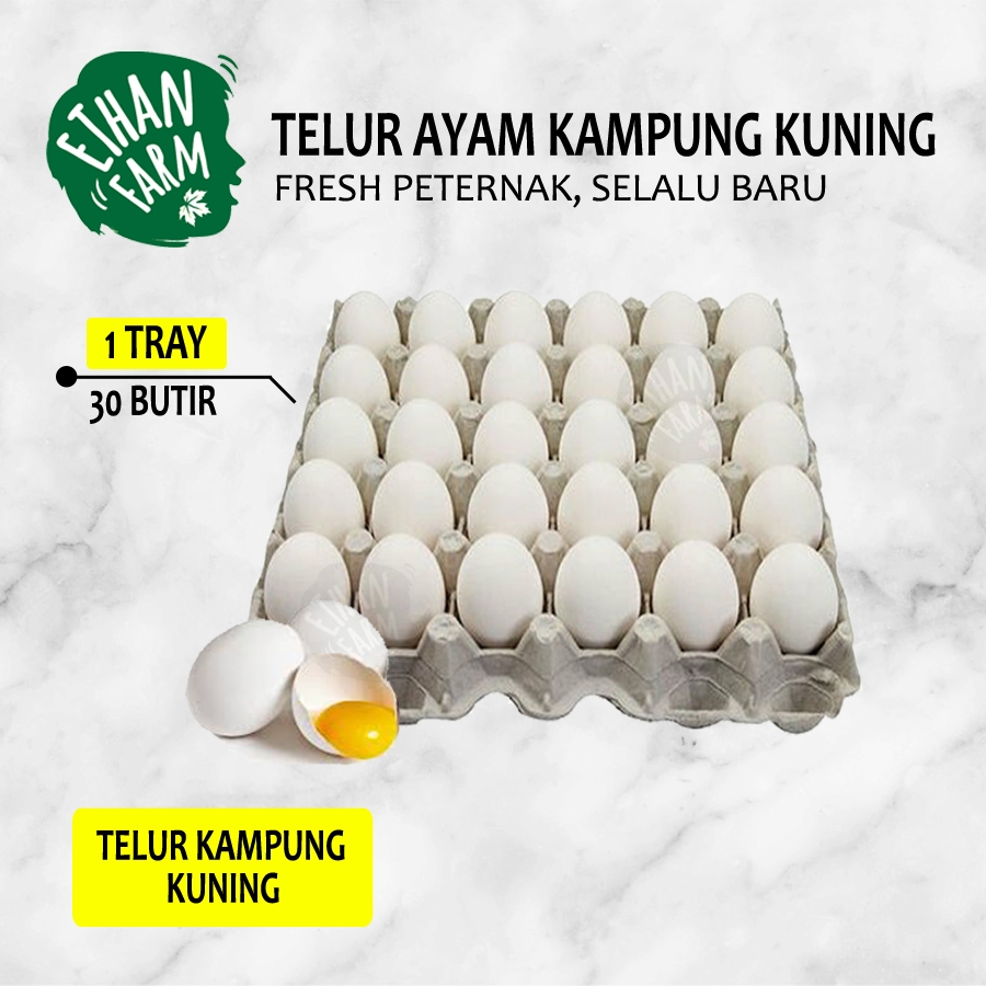 

Telur kampung kuning/biasa (pembeliaan 1 tray isi 30biji) KURIR INSTAN