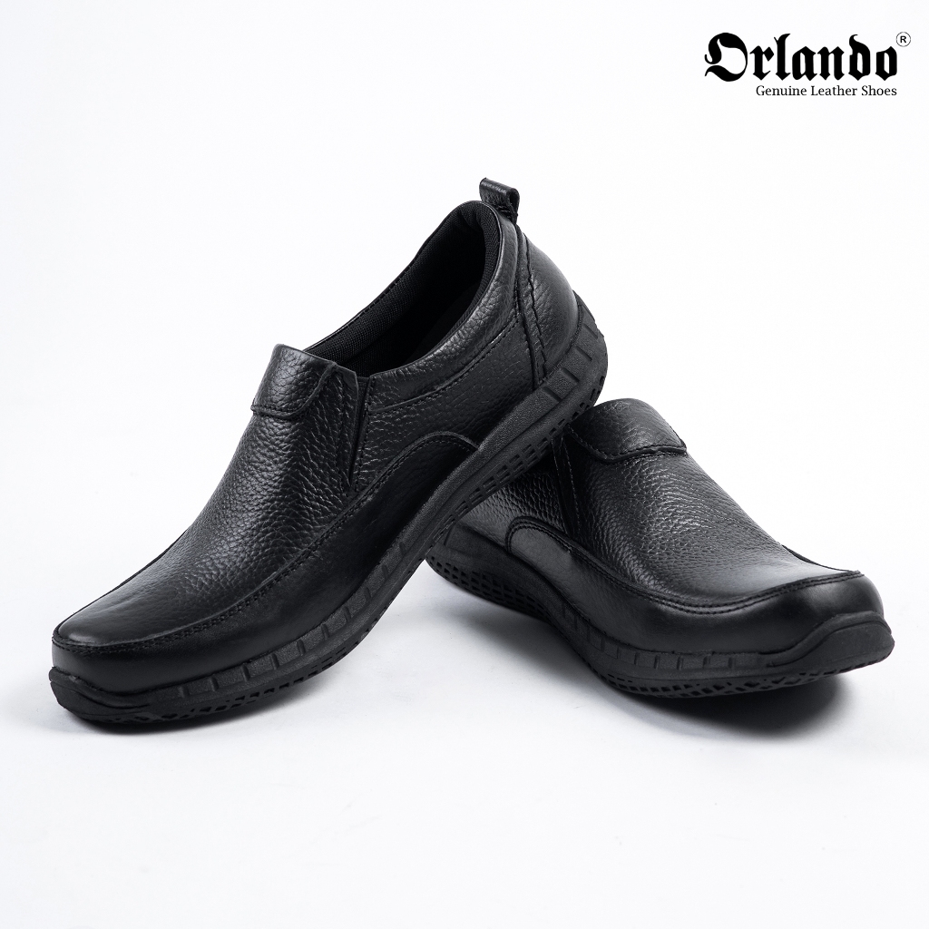 Sepatu Sandal Pria Kulit Asli Sapi Model Slop Pantofel Formal Kantor Resmi Pesta Orlando AV1 Hitam