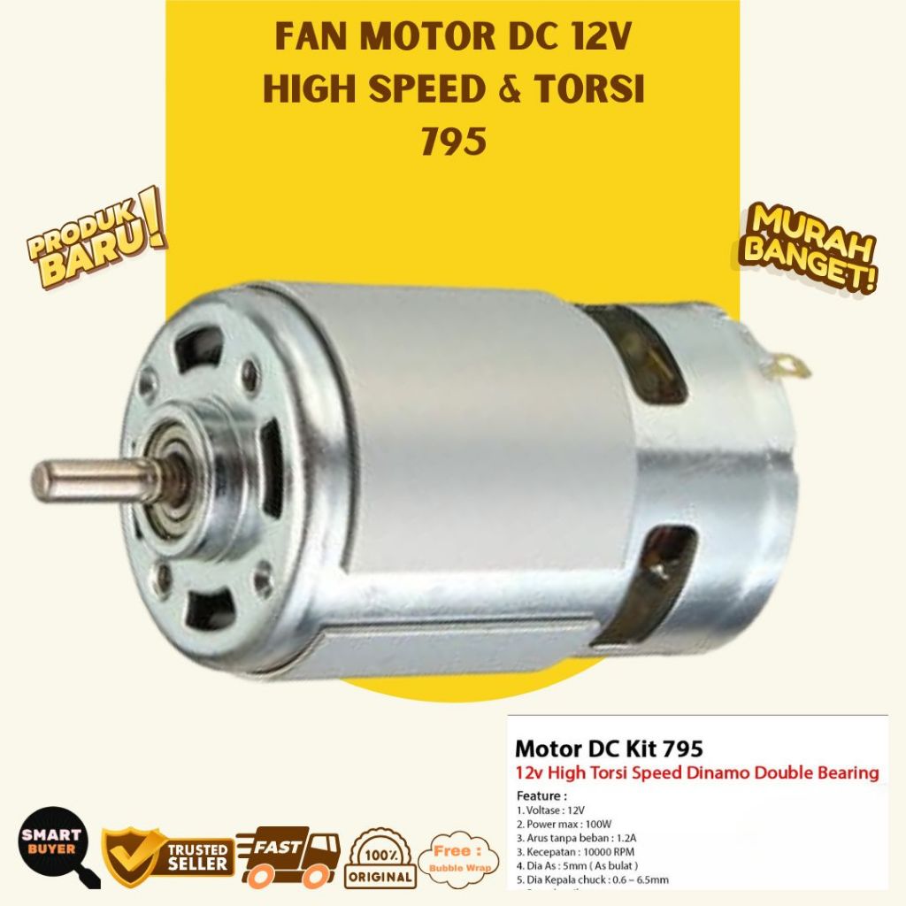 Dinamo Motor 795 Fan Motor Dc 12V High Speed & Torsi